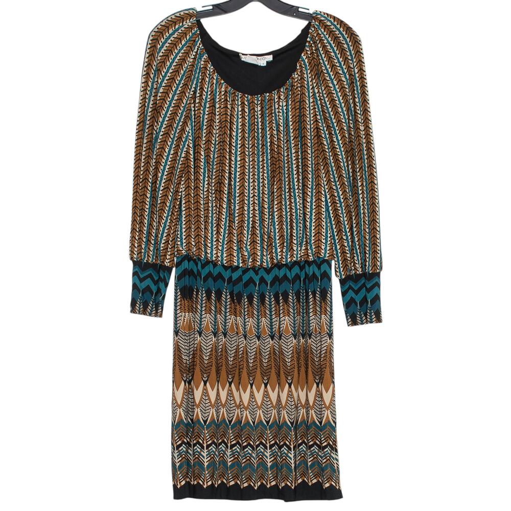 Maggy London Dress Boho Southwestern Earthy Abstract Geometric Chic Brown Size 4